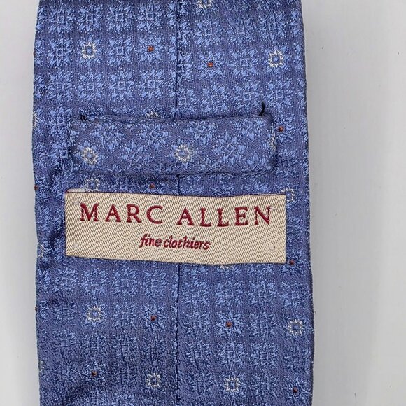 Marc Allen Designer Luxury Men's Blue Geometric 100% Silk Tie Necktie Italy - Picture 3 of 7